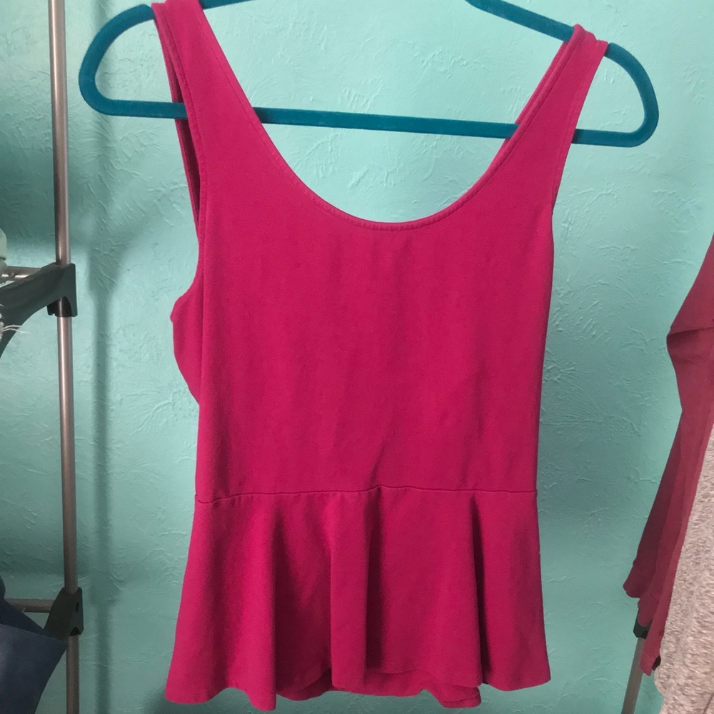 Dark pink express peplum cross back top